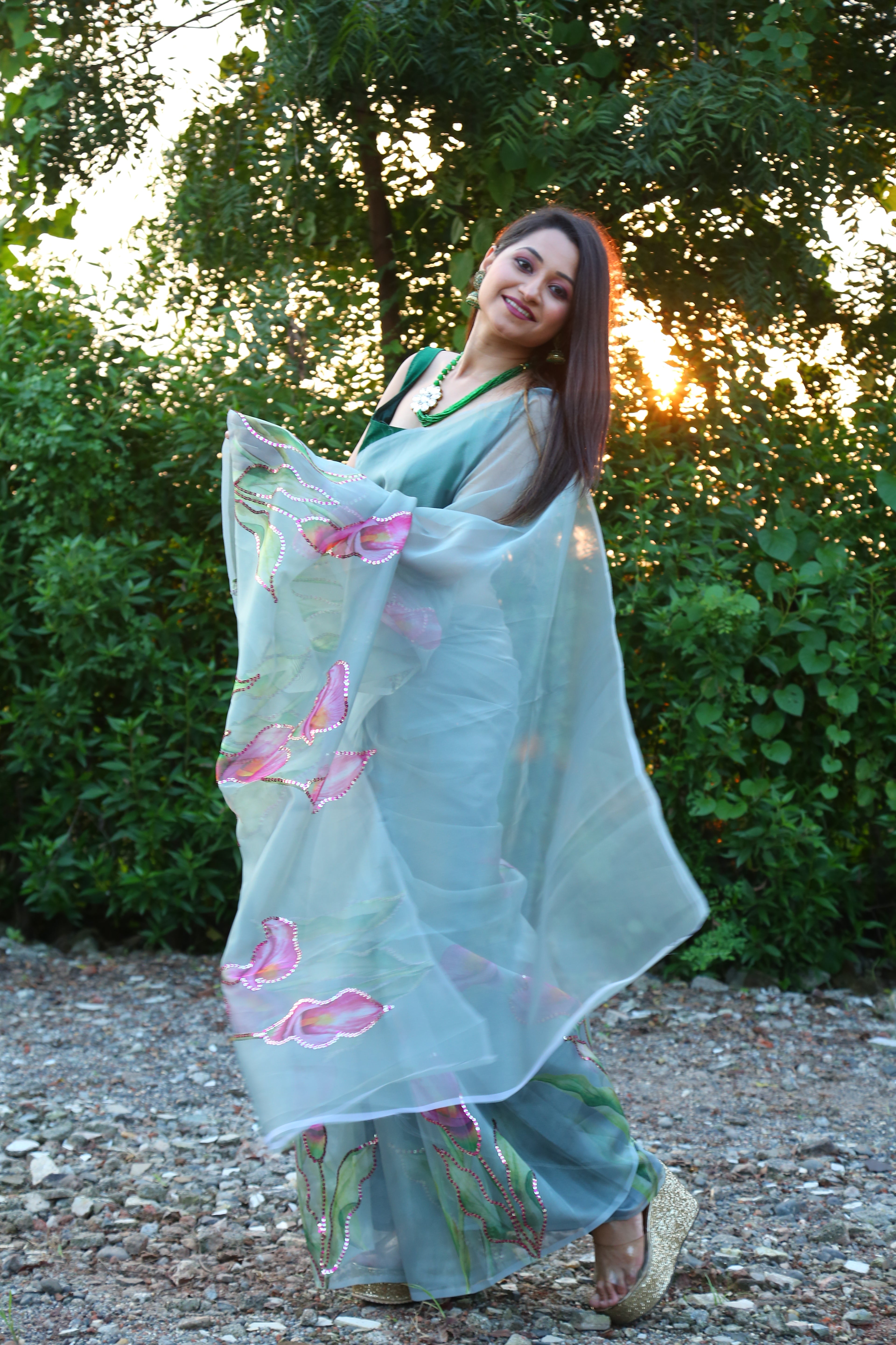 Exclusive Organza Sequence handwork saree