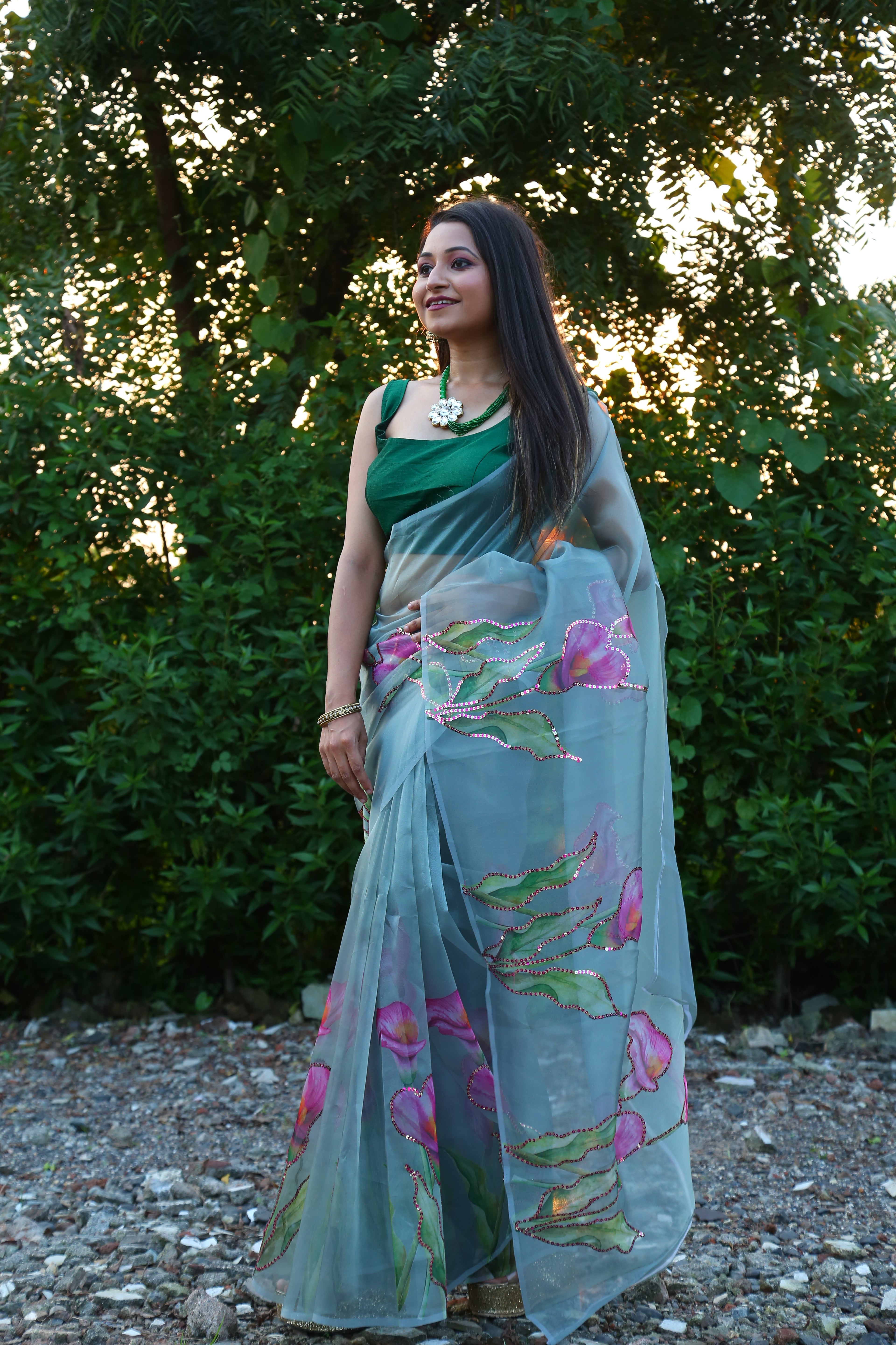 Exclusive Organza Sequence handwork saree