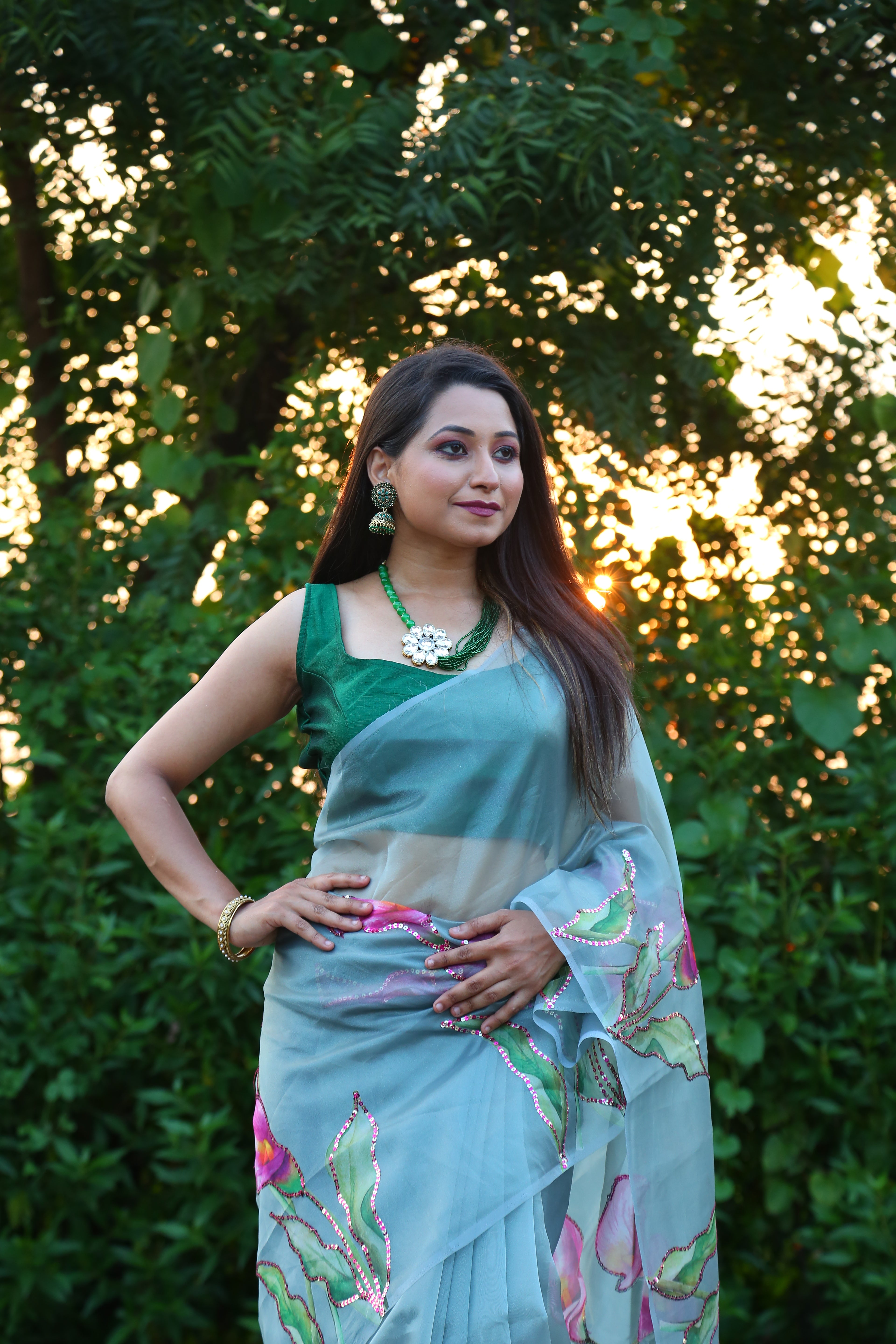 Exclusive Organza Sequence handwork saree