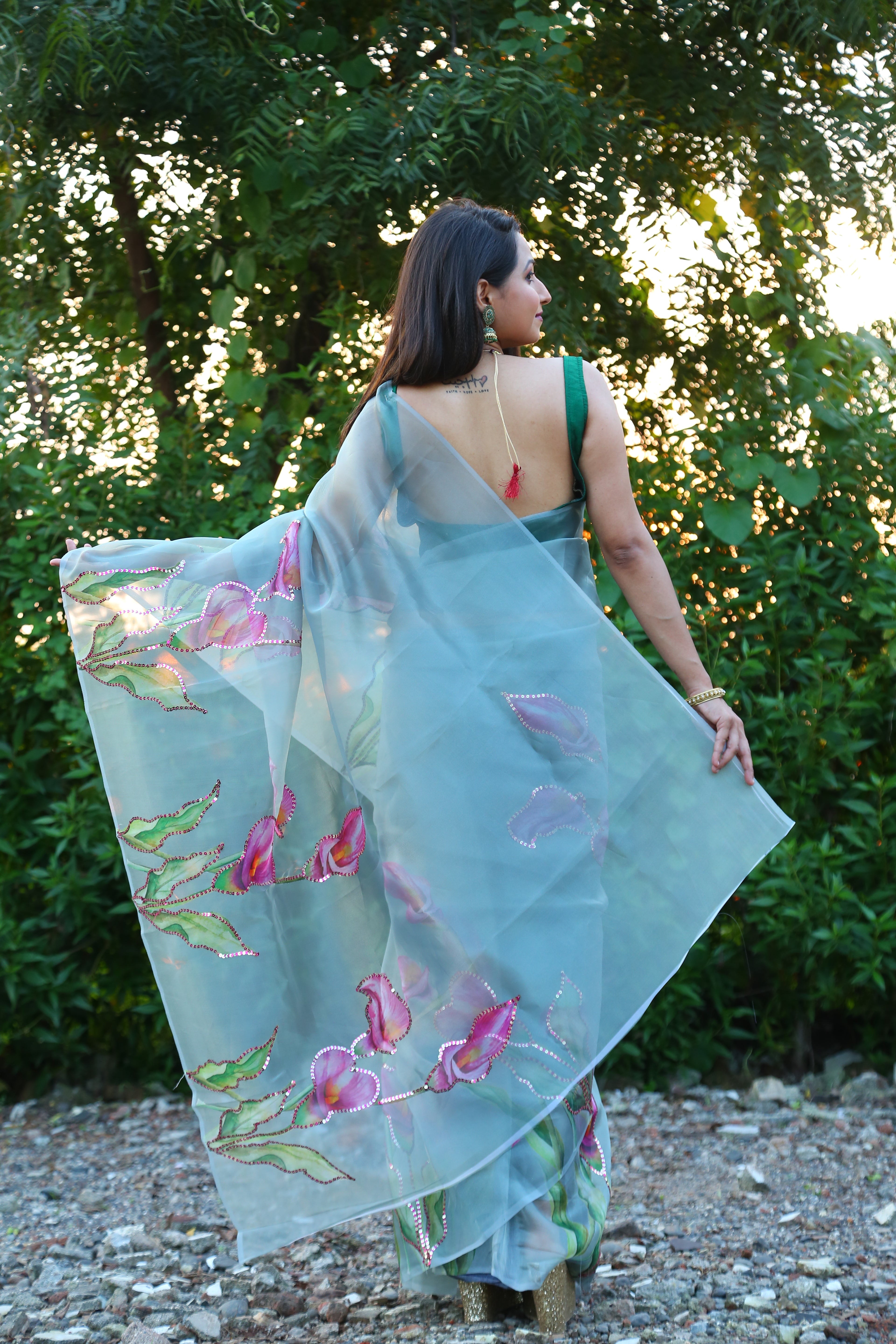 Exclusive Organza Sequence handwork saree