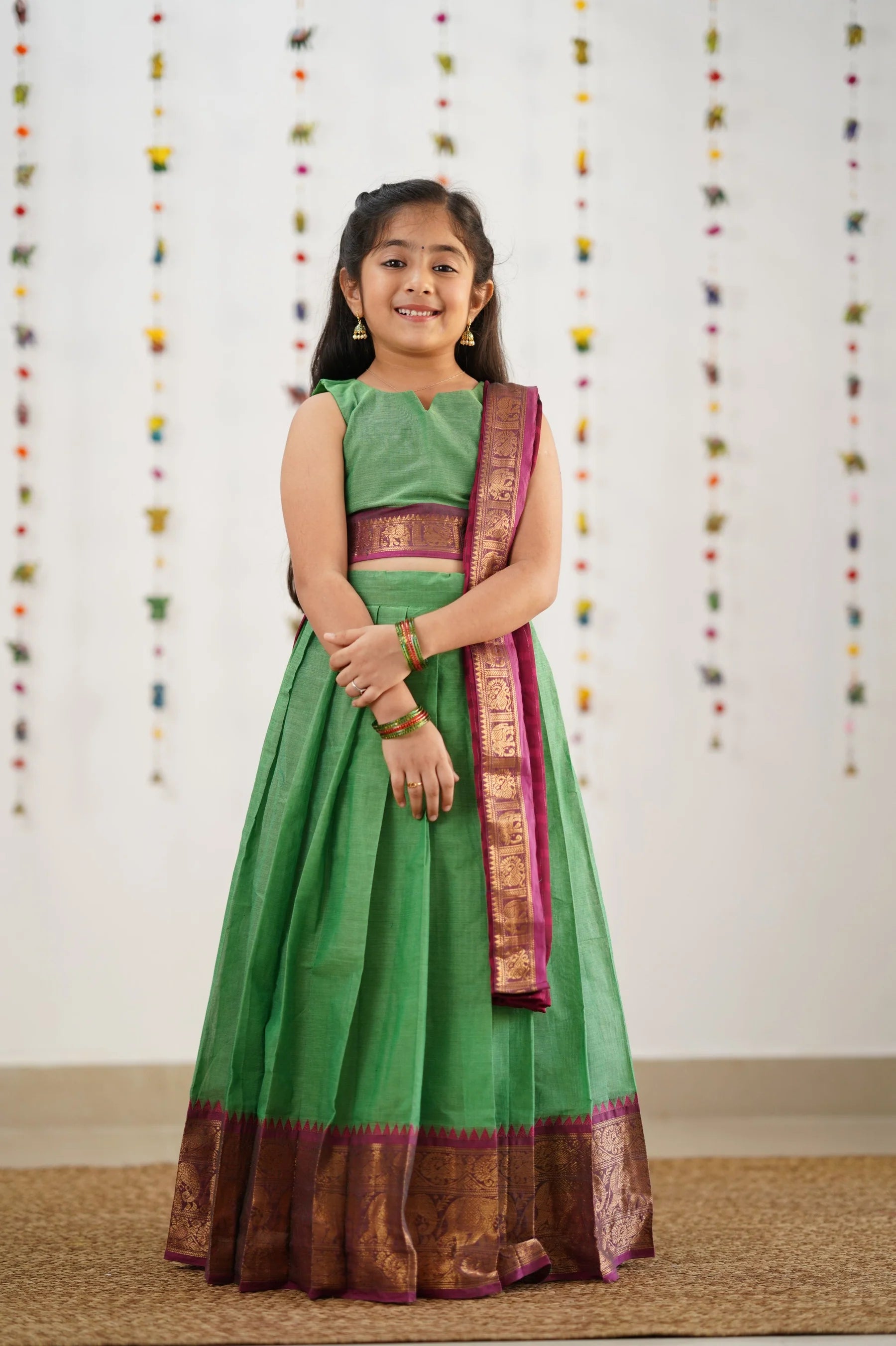 KIDS HALF SAREE LEHENGA - PERROT & PINK