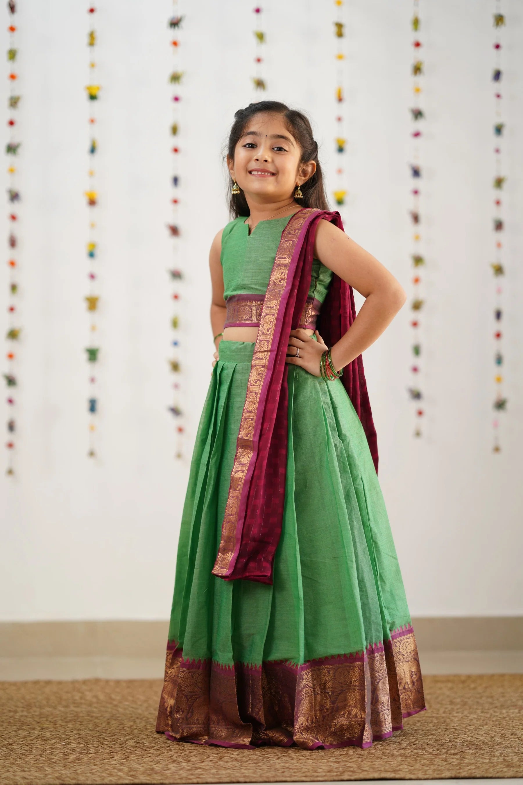 KIDS HALF SAREE LEHENGA - PERROT & PINK