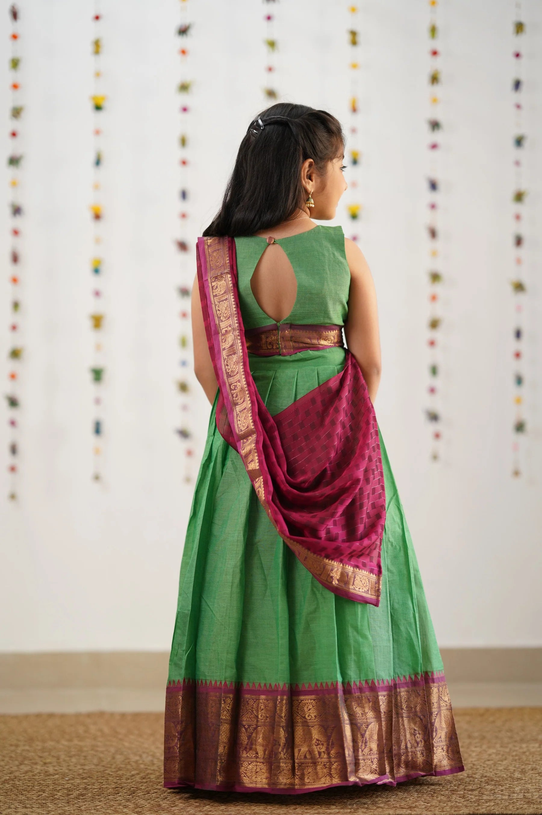 KIDS HALF SAREE LEHENGA - PERROT & PINK