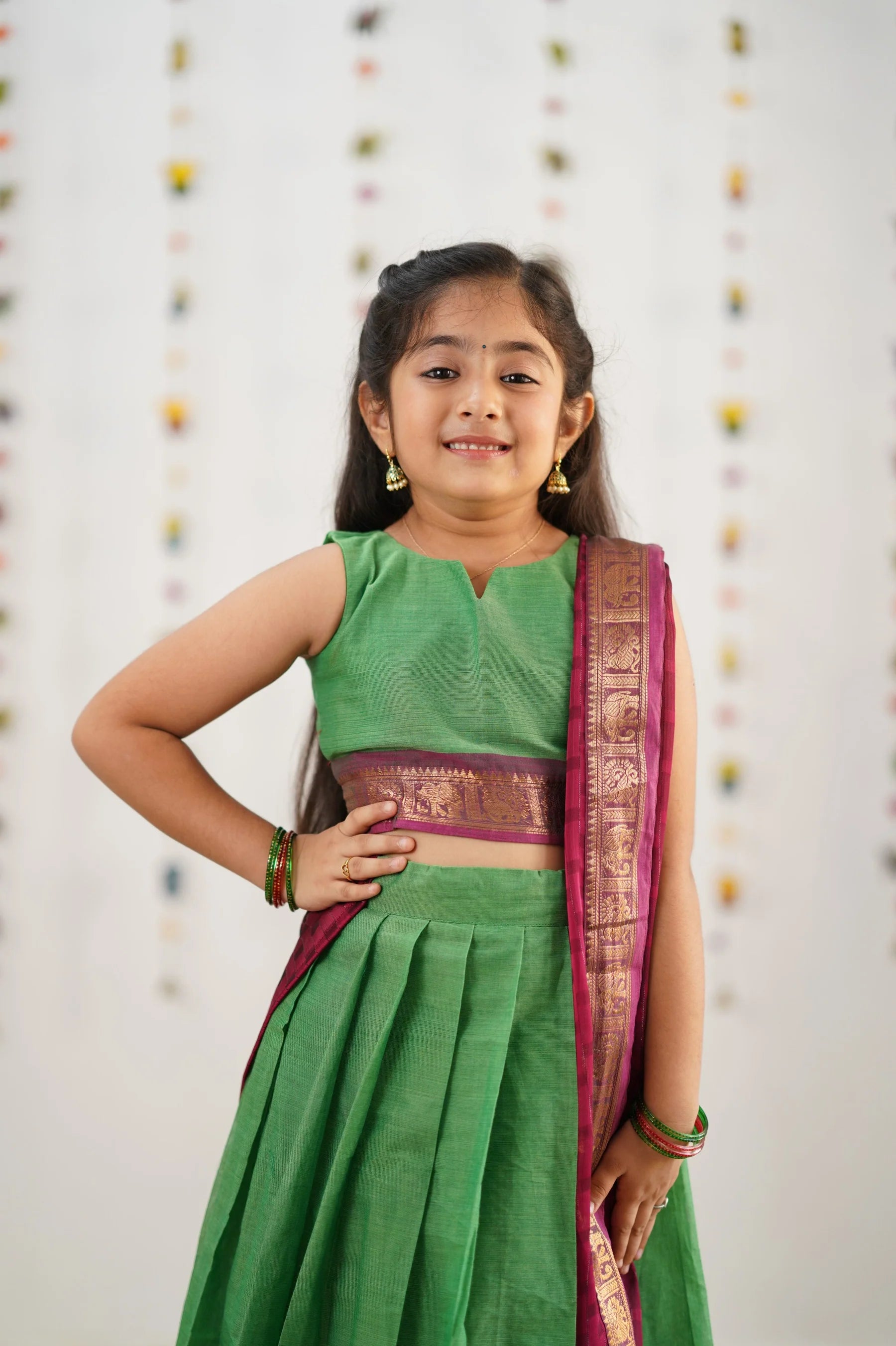 KIDS HALF SAREE LEHENGA - PERROT & PINK