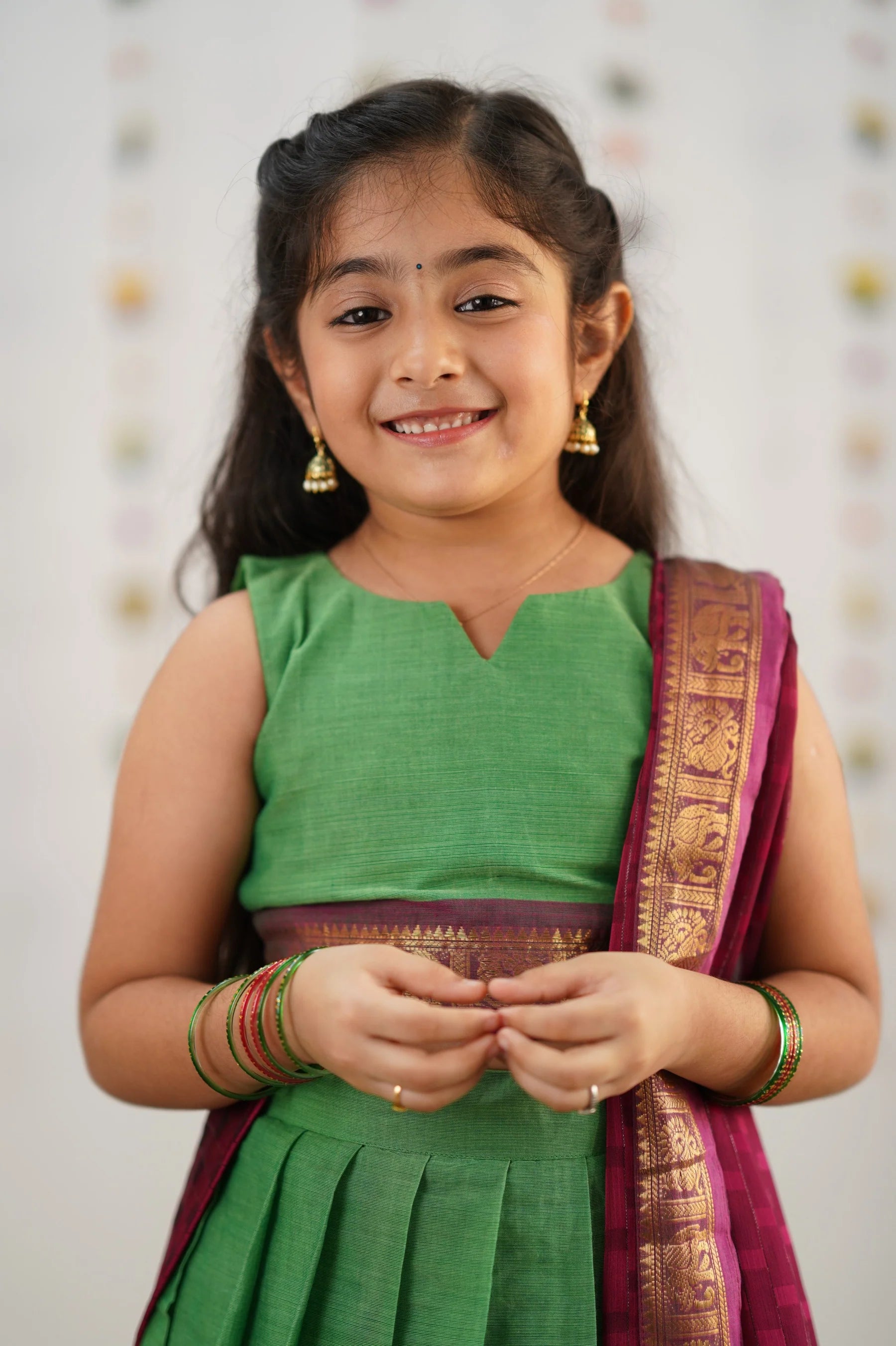 KIDS HALF SAREE LEHENGA - PERROT & PINK