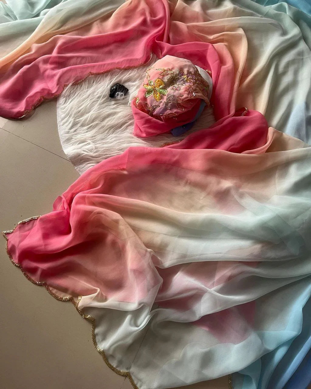 STYLE NEVER END ITS PADDING SO RICH WITH HAND WORK SAREE AND BLOUSE