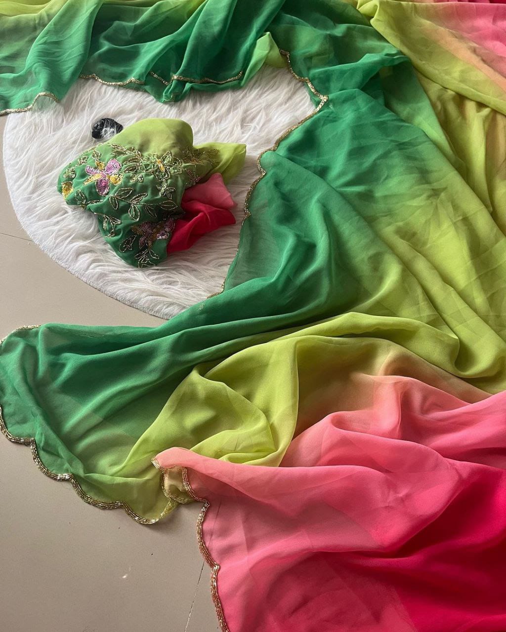 STYLE NEVER END ITS PADDING SO RICH WITH HAND WORK SAREE AND BLOUSE