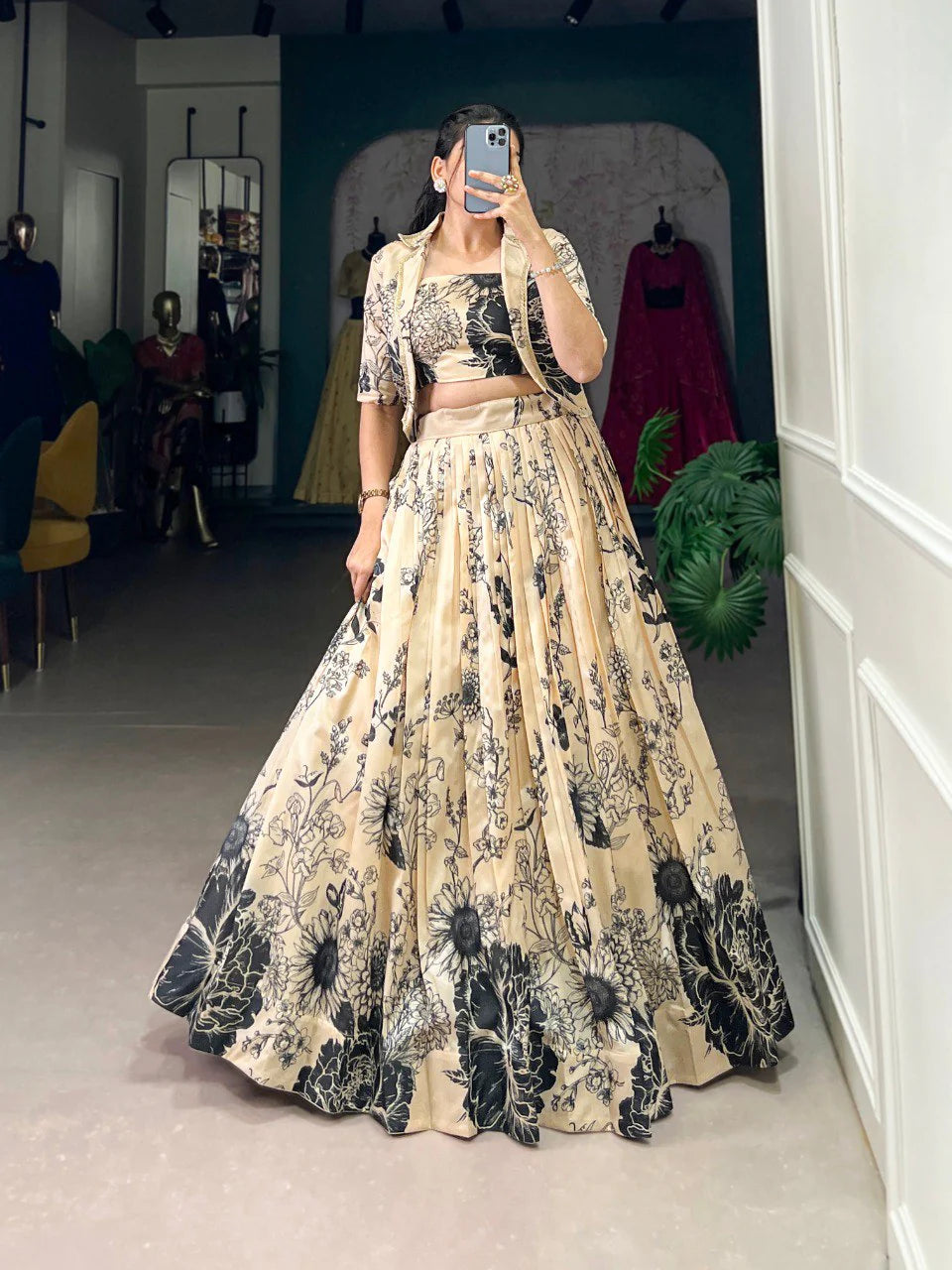 Ethereal Radiance: Mauve Tussar Silk Lehenga with Jacket ( koti )