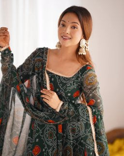 *ANARKALI FABRIC*:PURE SOFT LIGHTWEIGHT CHIFFON BANDHEJ FABRIC INNER MICRO COTTON