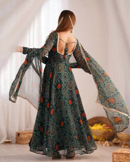 *ANARKALI FABRIC*:PURE SOFT LIGHTWEIGHT CHIFFON BANDHEJ FABRIC INNER MICRO COTTON