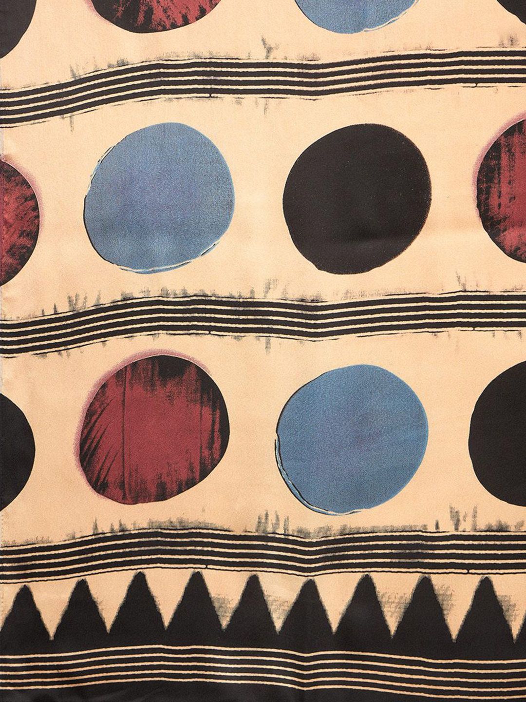 Beige & Black Gajji Silk Saree with Multicolor Polka Pallu and Contrast Printed Blouse