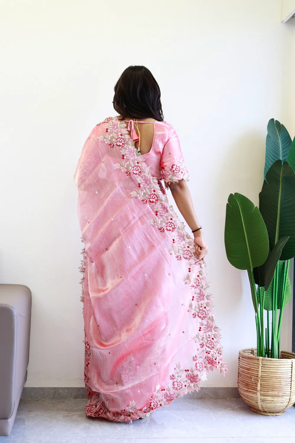 NEW COLOR BURBARY JIMMY CHOO SHINY EMBROIDERY WORK SAREE WITH UNSTICHED BLOUSE