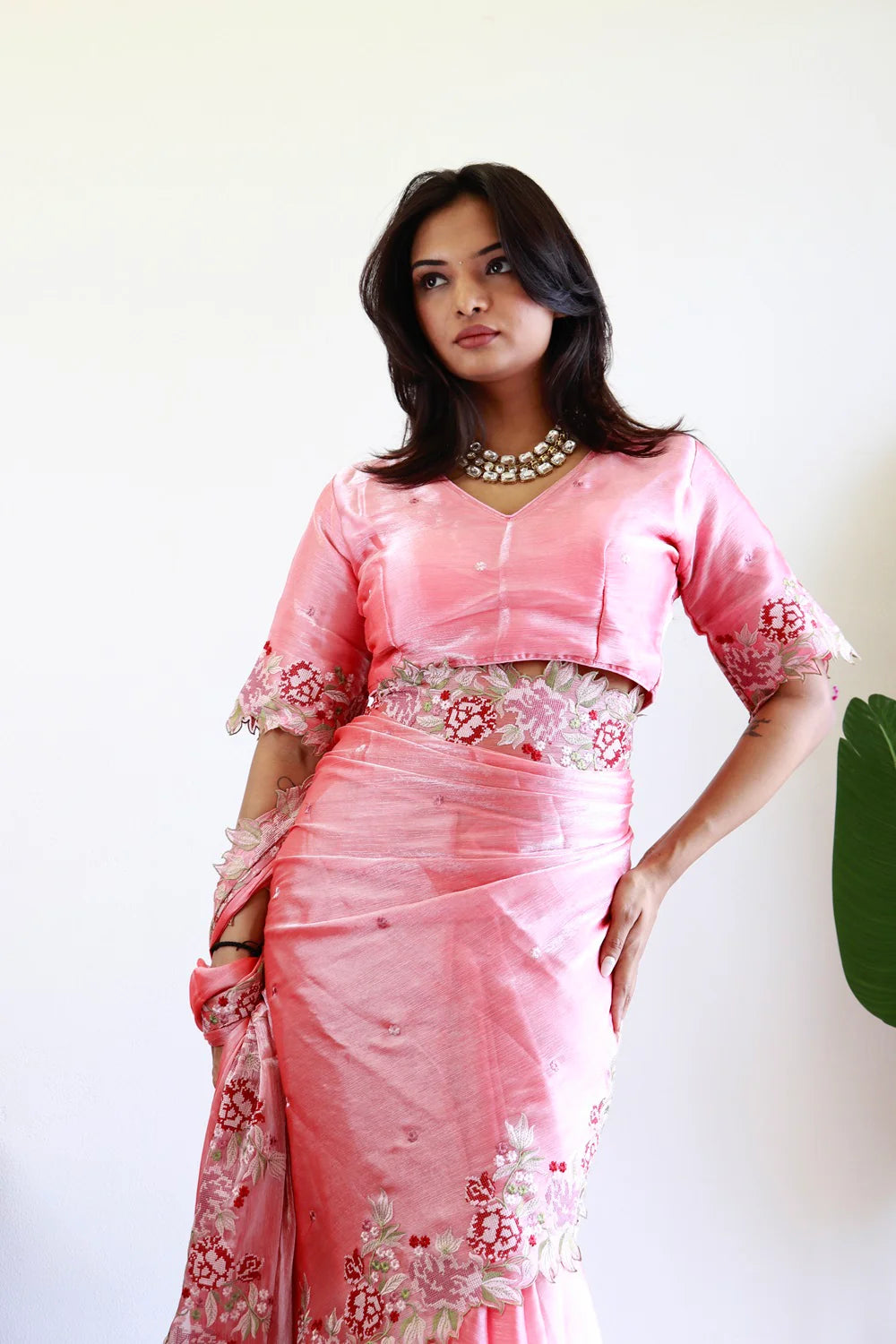 NEW COLOR BURBARY JIMMY CHOO SHINY EMBROIDERY WORK SAREE WITH UNSTICHED BLOUSE