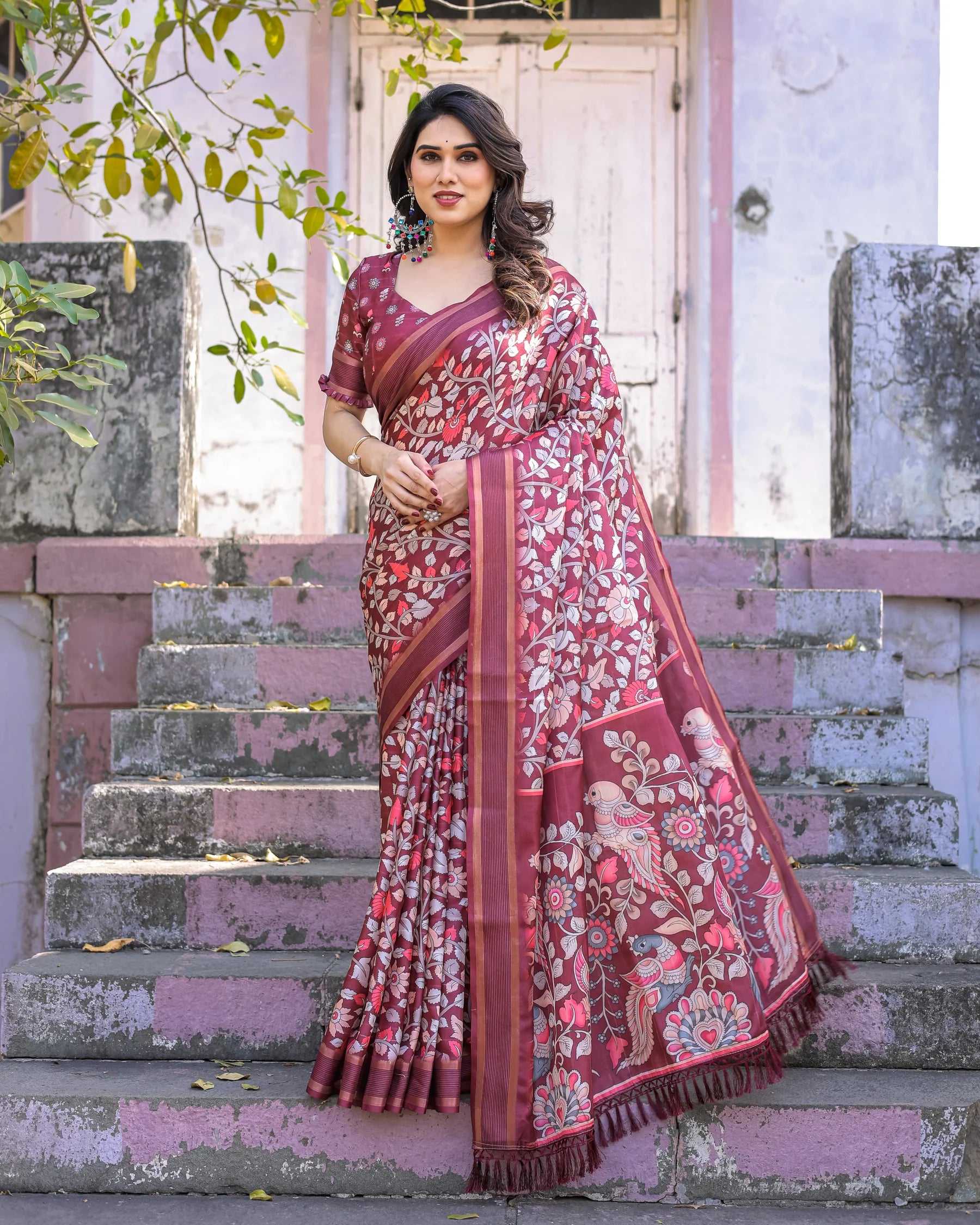 Elegant Multicolor Linen Saree with Traditional Patterns | Lightweight Festive Wear