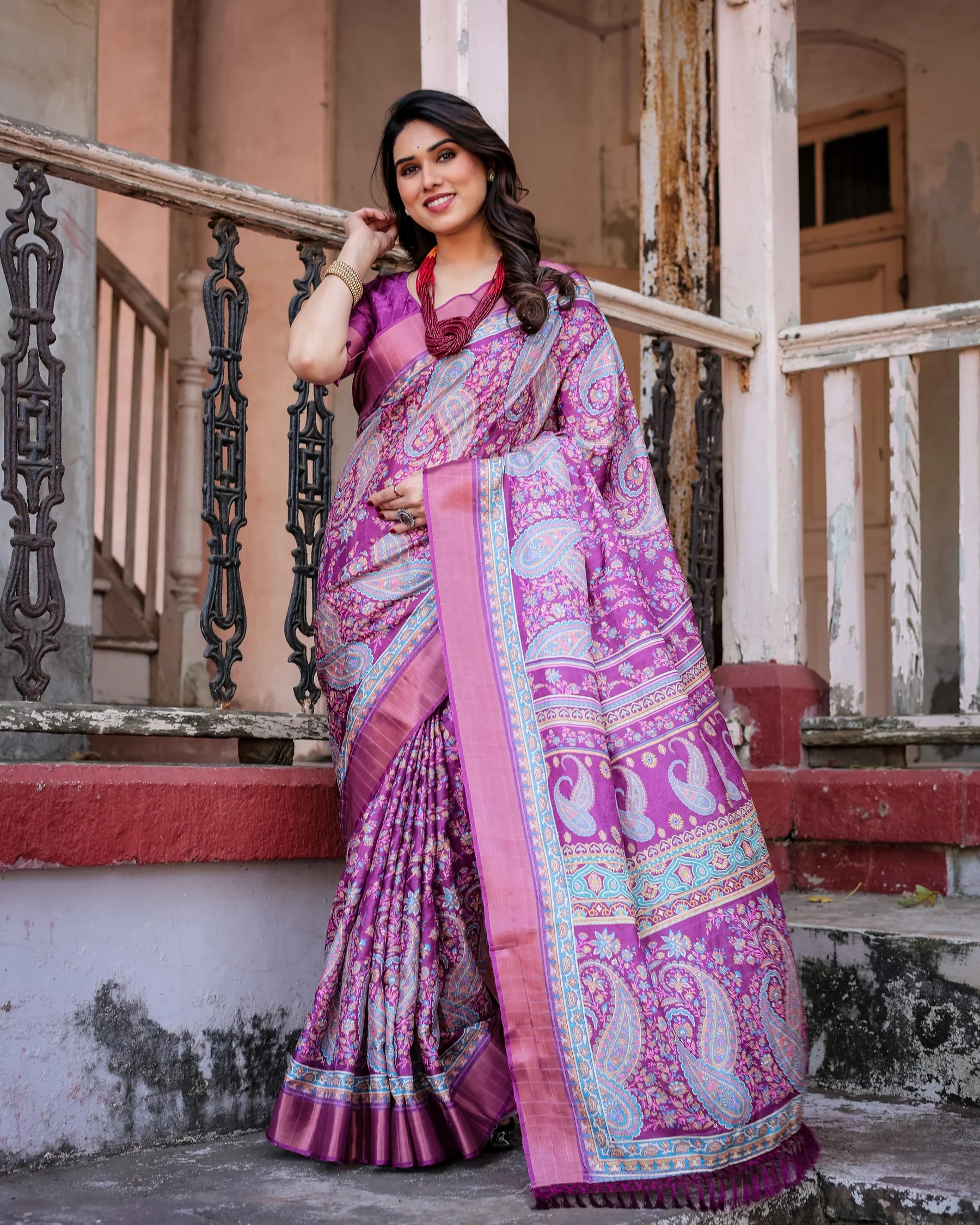 Elegant Multicolor Linen Saree with Traditional Patterns | Lightweight Festive Wear
