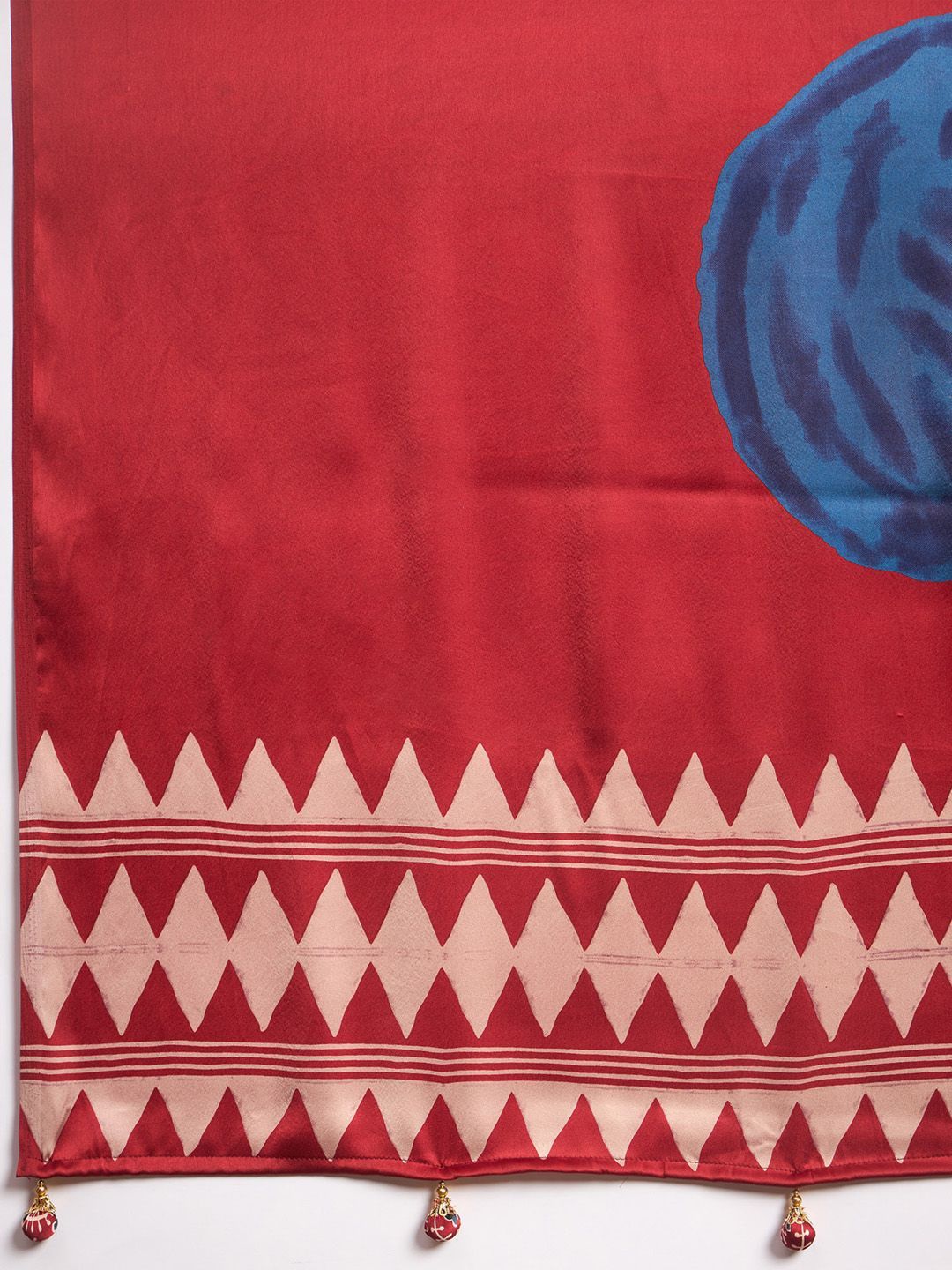 Rust Red Gajji Silk Saree with Blue Abstract Motif & Geometric Pallu Border