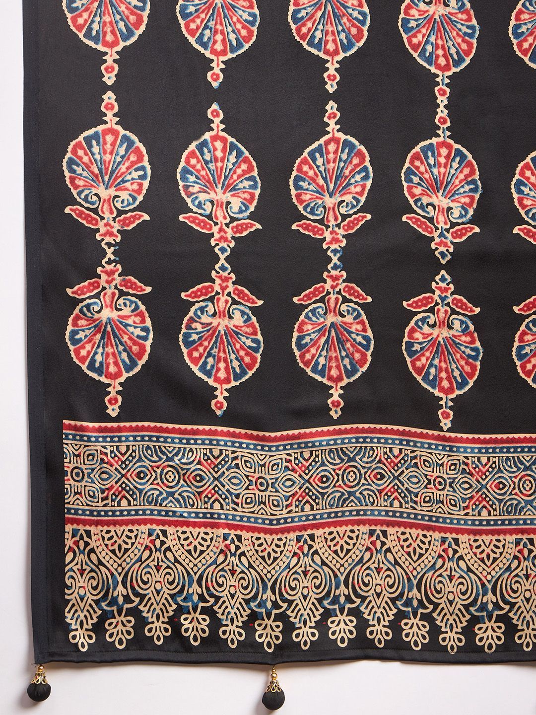 Black Gajji Silk Saree with Red Leaf Buta, Gold Border & Multicolor Abstract Pallu