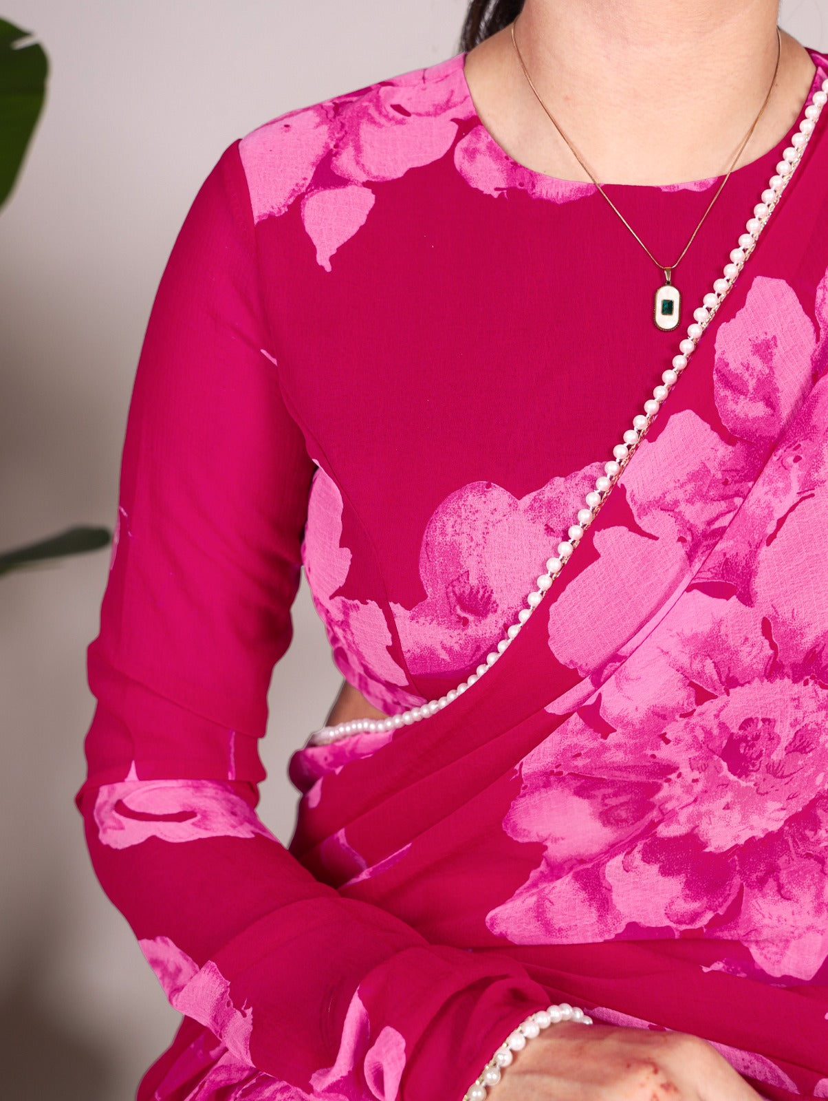 Chiffon Foral Printed Pearl Lace BorderSaree