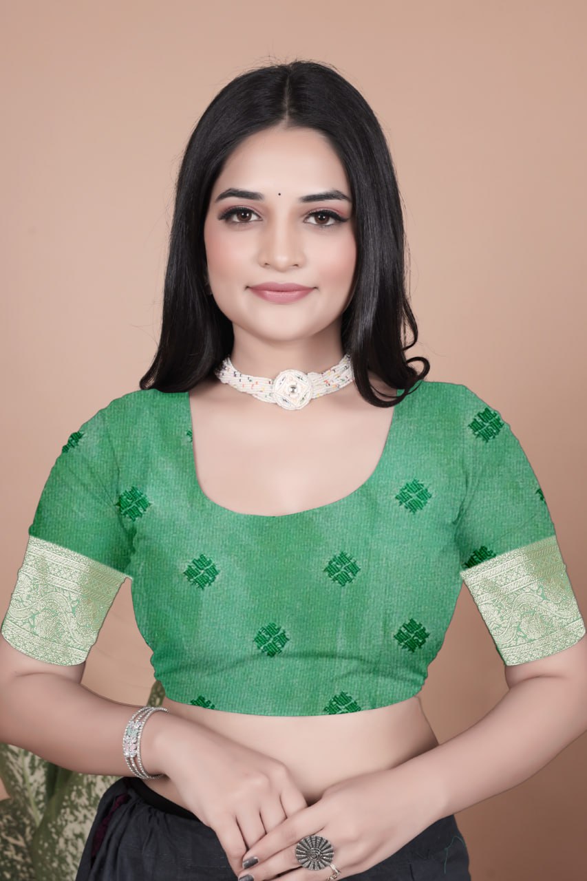 Emerald Green Banarasi Silk Saree with Golden Zari Butti and Rich Pallu