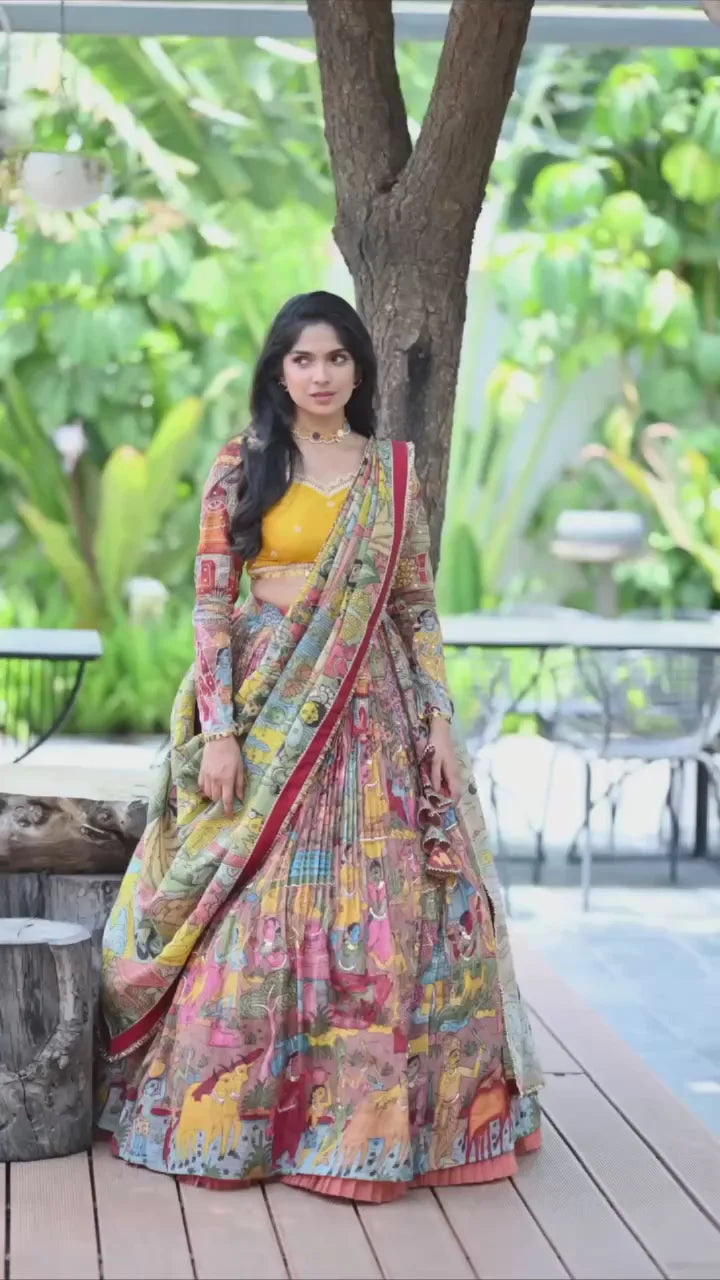 Elegant Kalamkari Printed Lehenga Choli for Weddings and Festive Wear