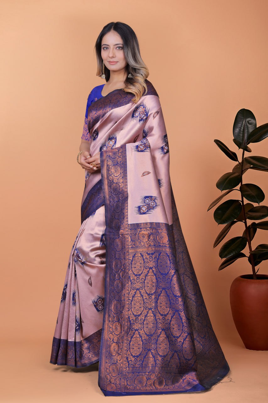 Lavender & Royal Blue Banarasi Silk Saree with Zari Embroidery