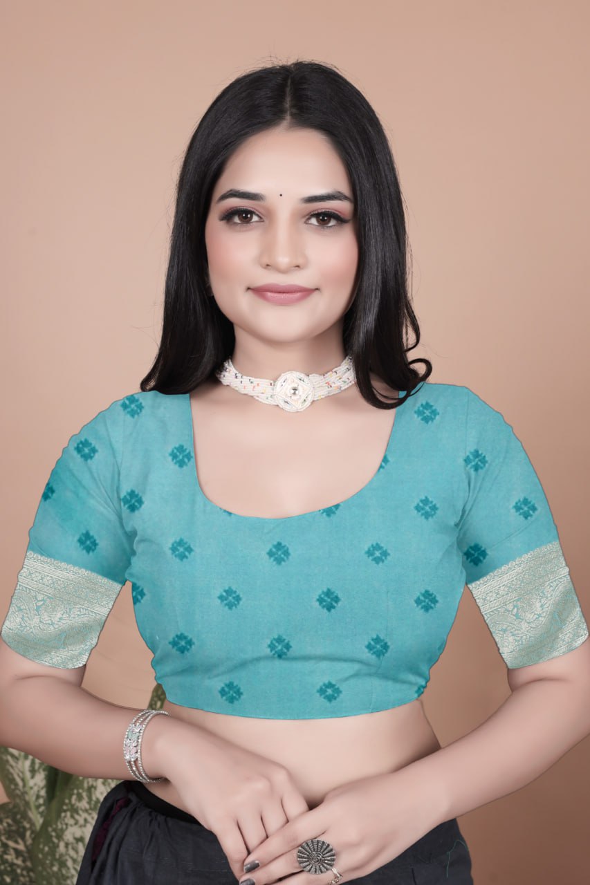 Sky Blue Banarasi Silk Saree with Silver Zari Butti and Ornate Pallu