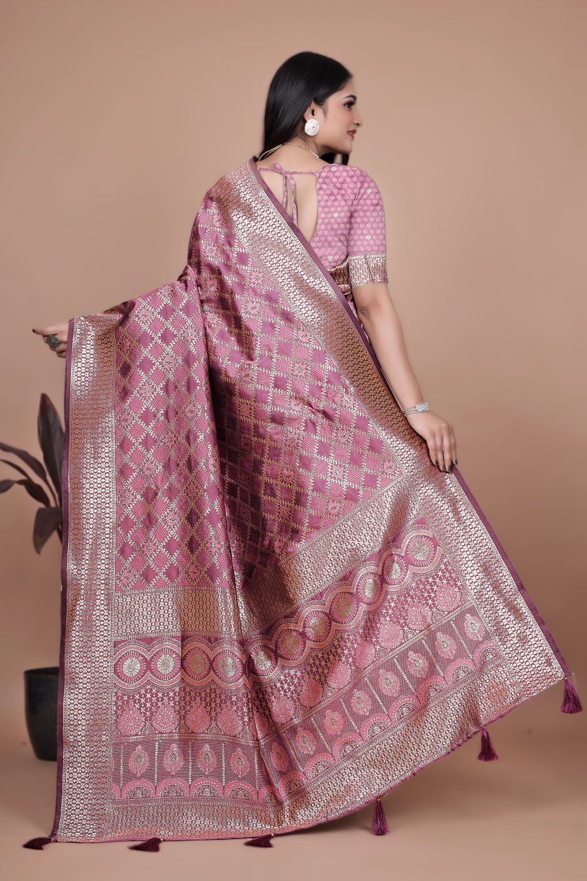 Mauve Pink Banarasi Silk Saree