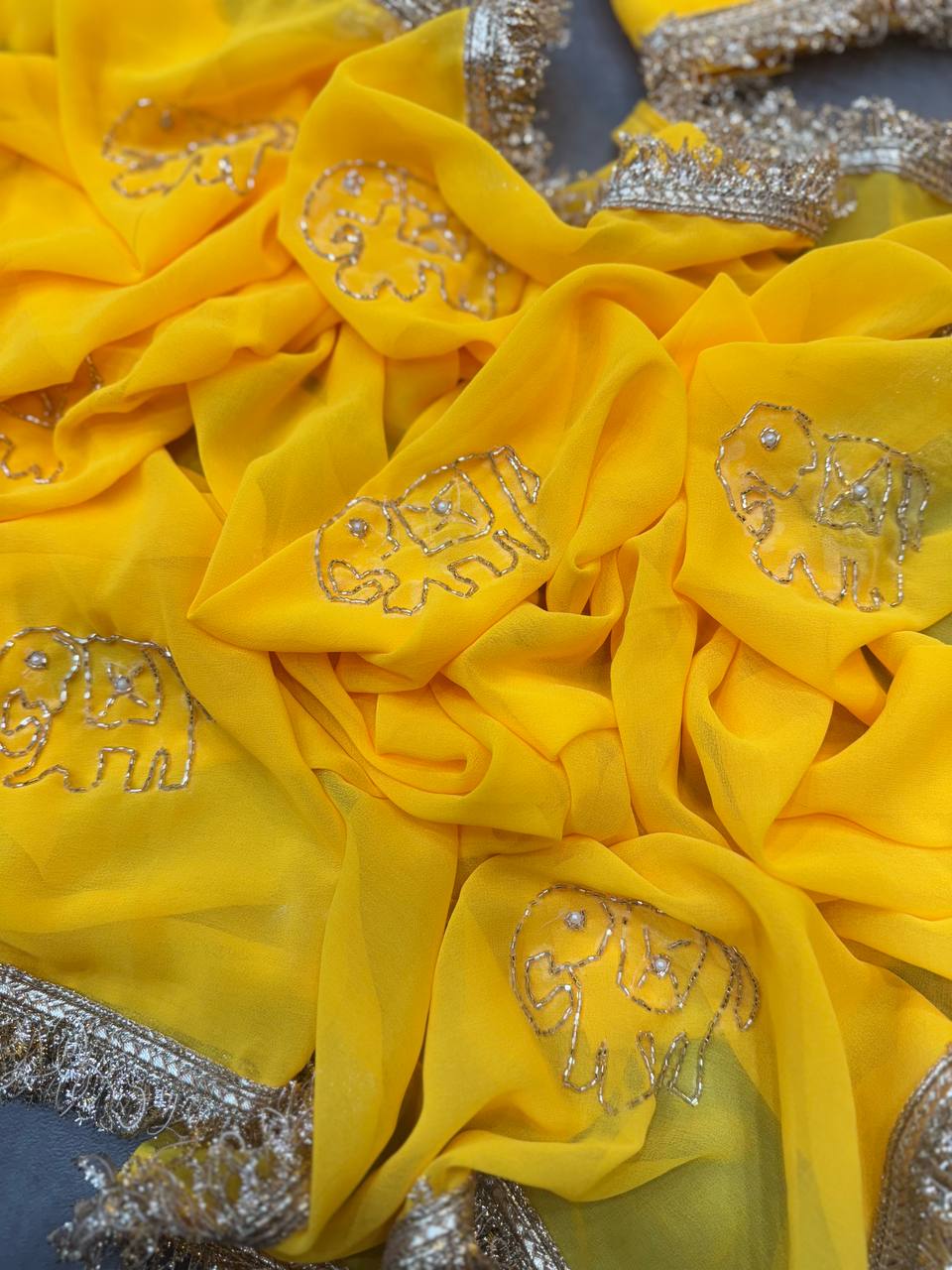 SUPER RICH HANDWORK SAREE WITH FRILL LACE