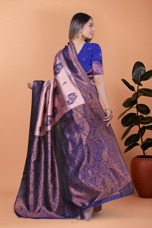 Lavender & Royal Blue Banarasi Silk Saree with Zari Embroidery