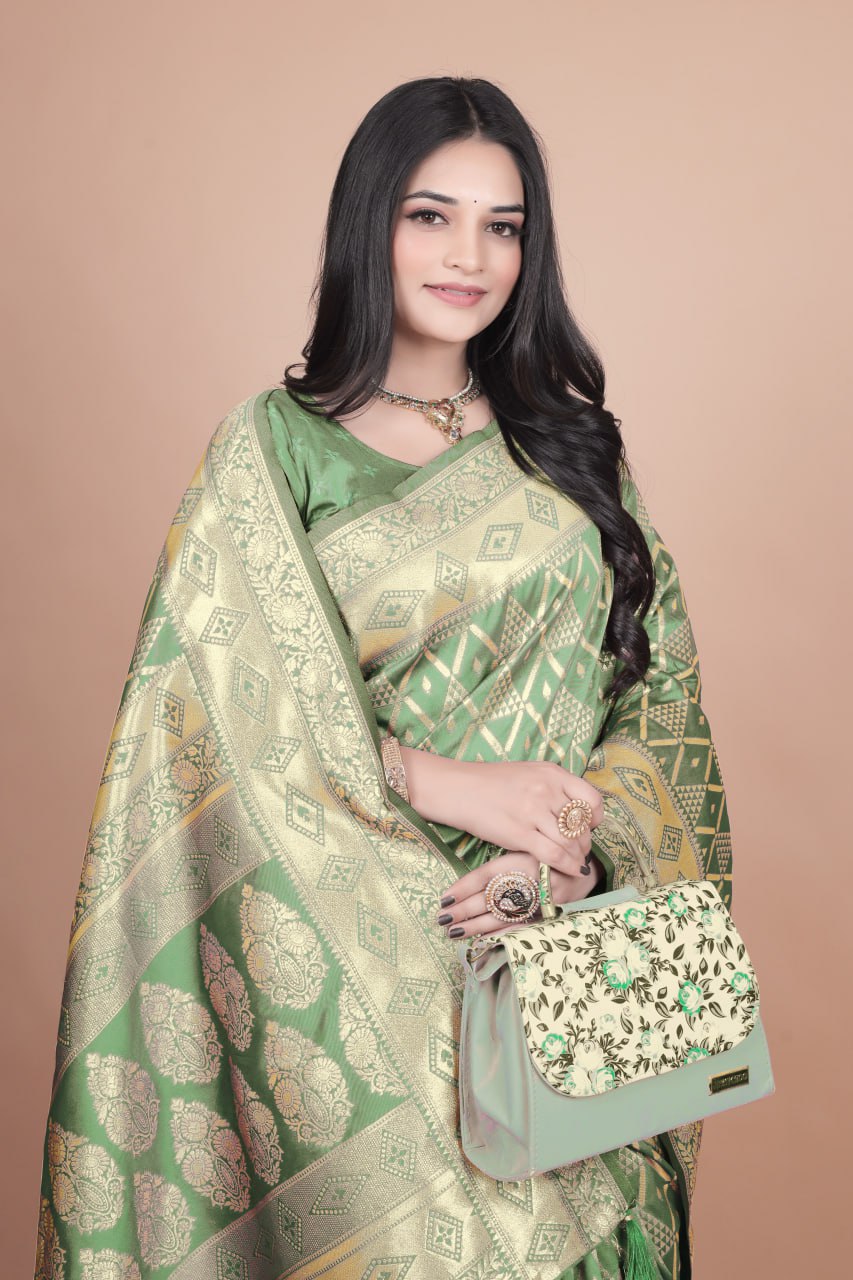 Emerald Green Banarasi Silk Saree with Silver Zari Detailing