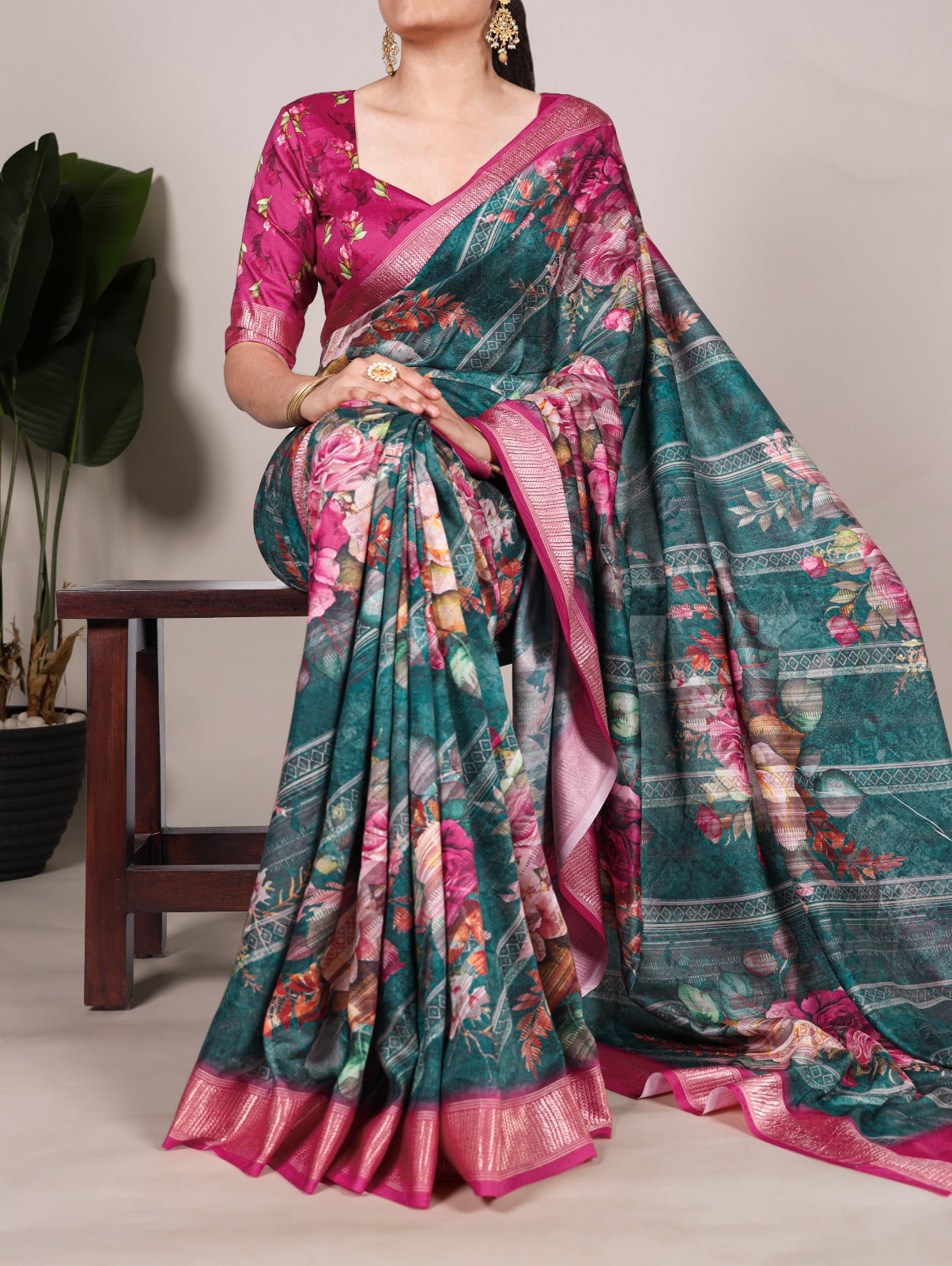 Tussar Silk With Viscose Border Printed Saree