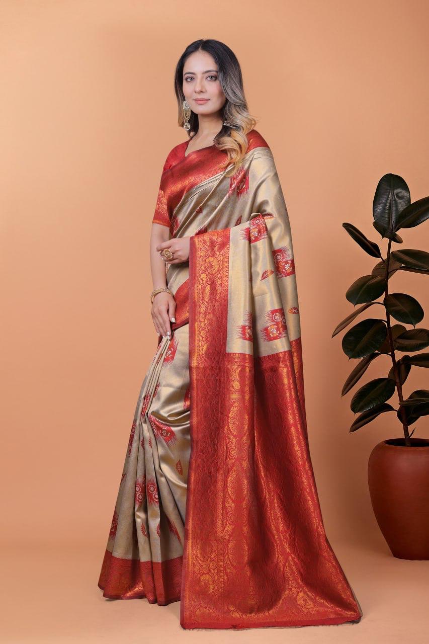 Elegant Banarasi Silk Saree with Rich Zari Work and Contrast Blouse Piece