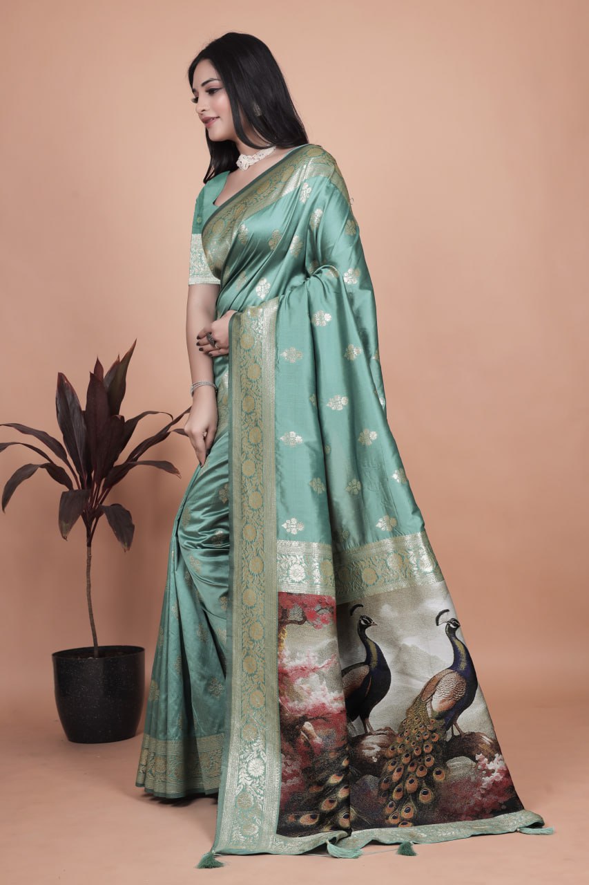 Elegant Peacock Motif Silk Saree