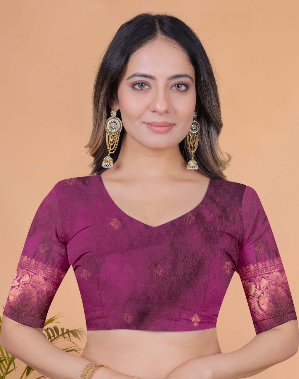 Beige & Plum Zari Woven Banarasi Silk Saree