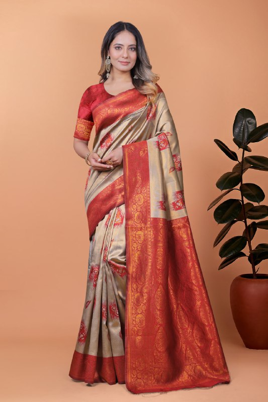 Elegant Banarasi Silk Saree with Rich Zari Work and Contrast Blouse Piece