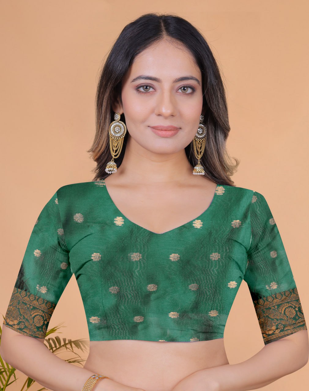 Golden Mustard & Bottle Green Banarasi Silk Saree with Floral Accents