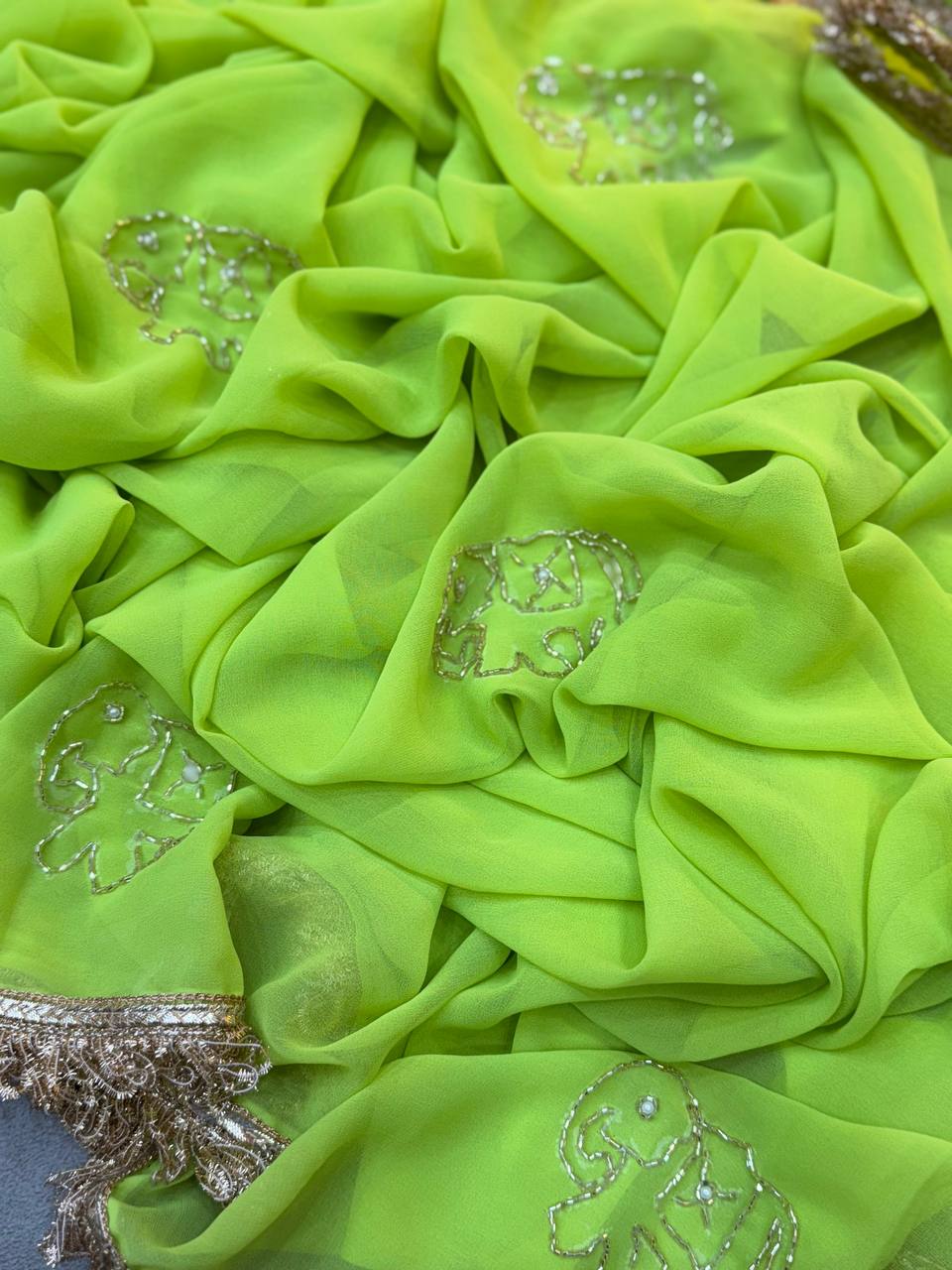 SUPER RICH HANDWORK SAREE WITH FRILL LACE