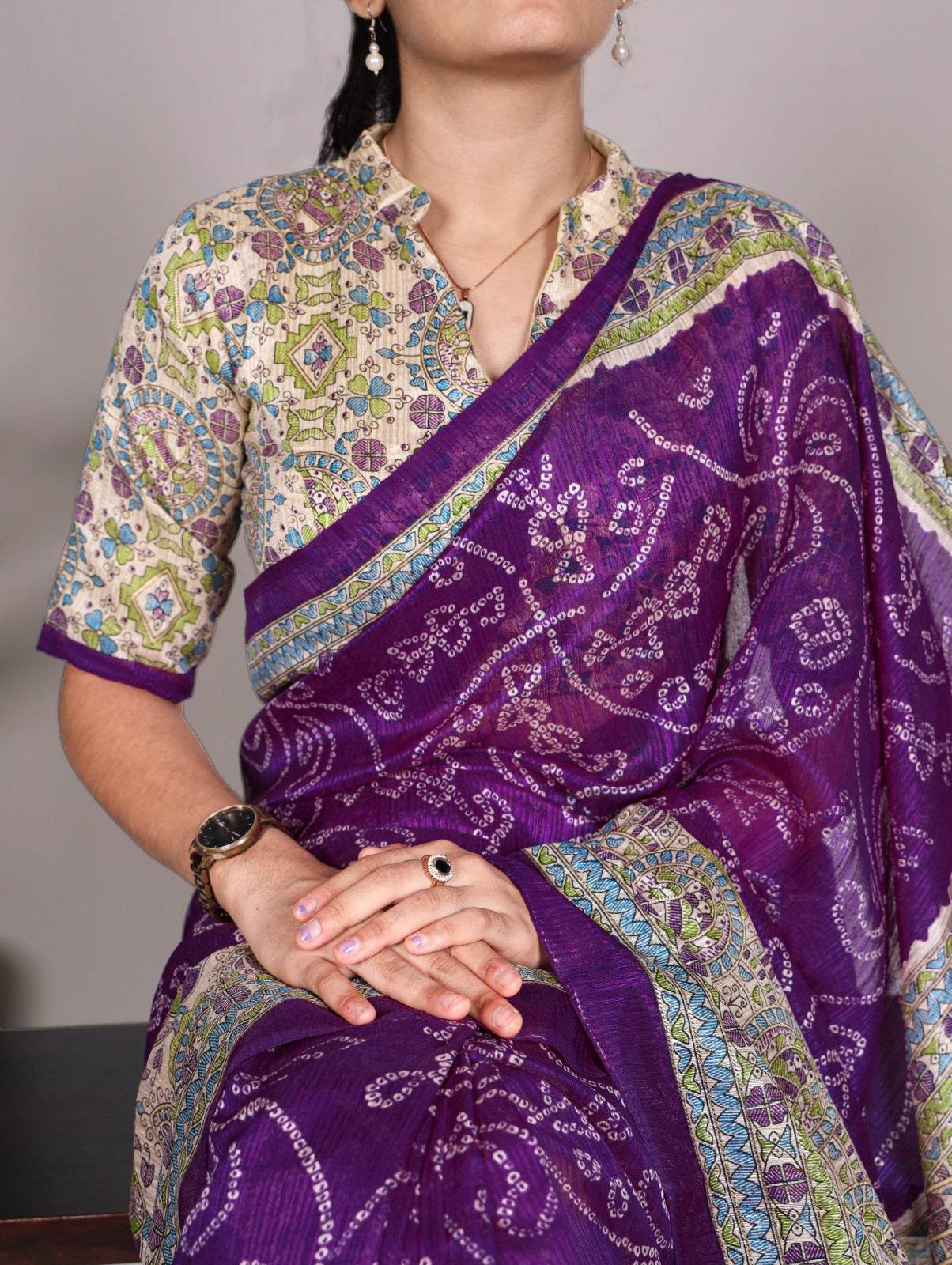 Fusion Of Madhubani and Bandhej Saree