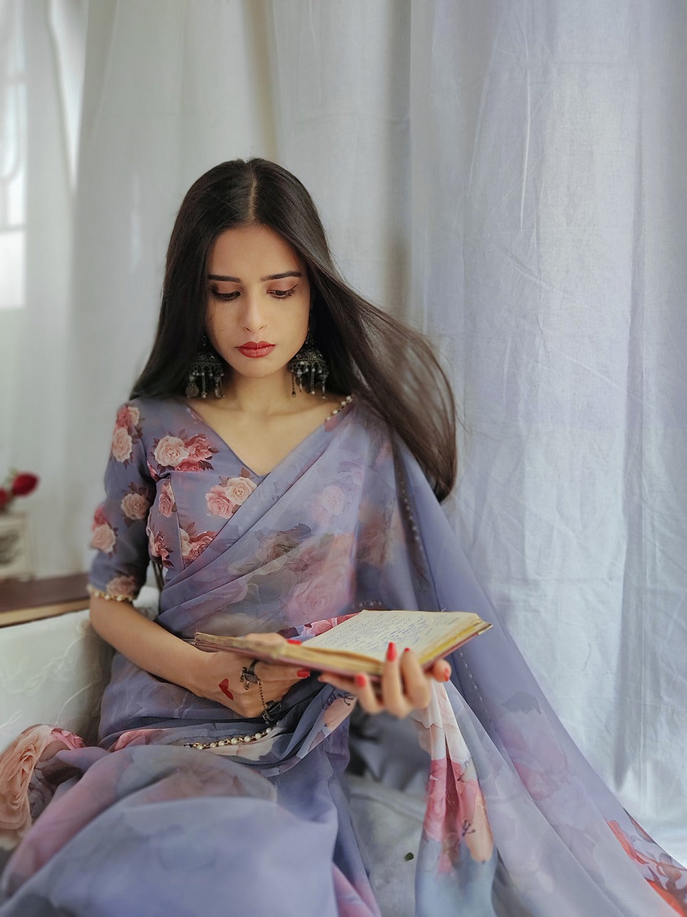 Georgette Printed with pearl lace border Saree