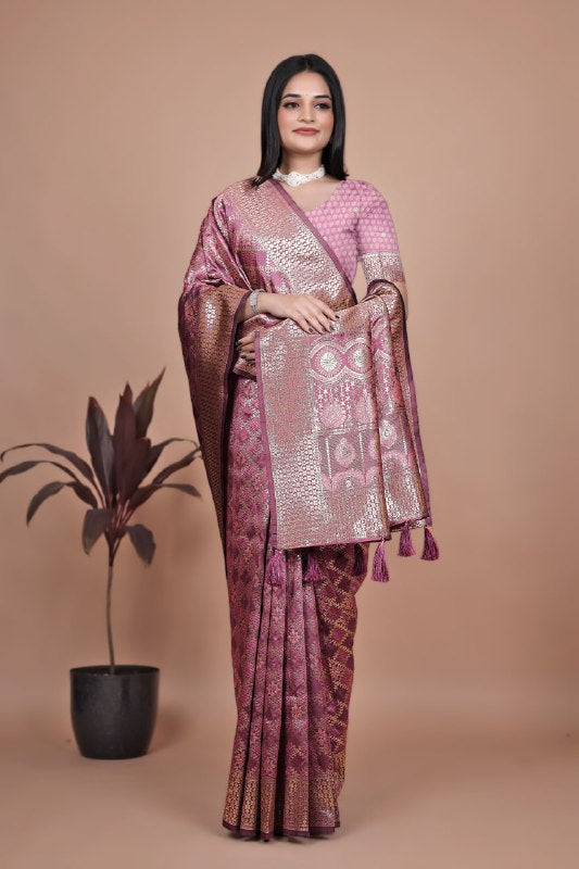 Mauve Pink Banarasi Silk Saree