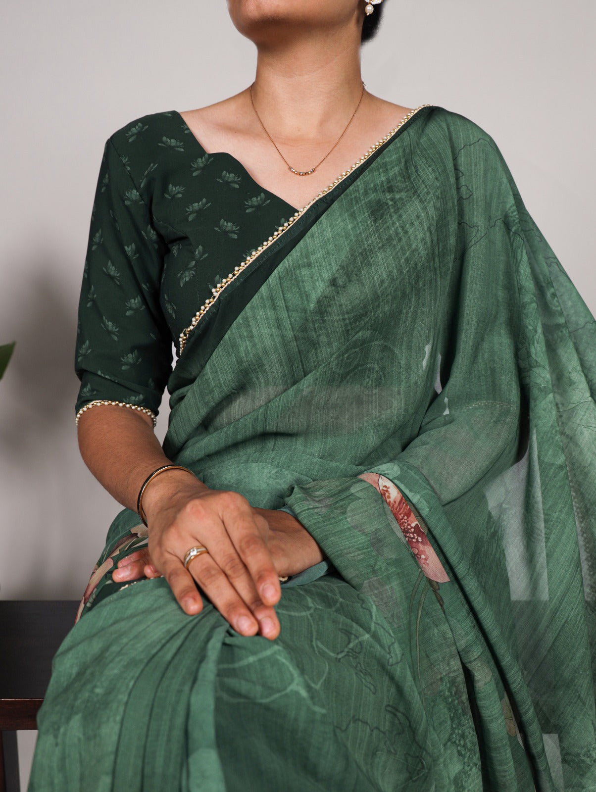 Georgette Floral Print With Lace Border Saree