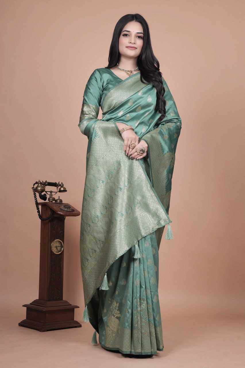 Elegant Mint Green Banarasi Silk Saree with Zari Weaving