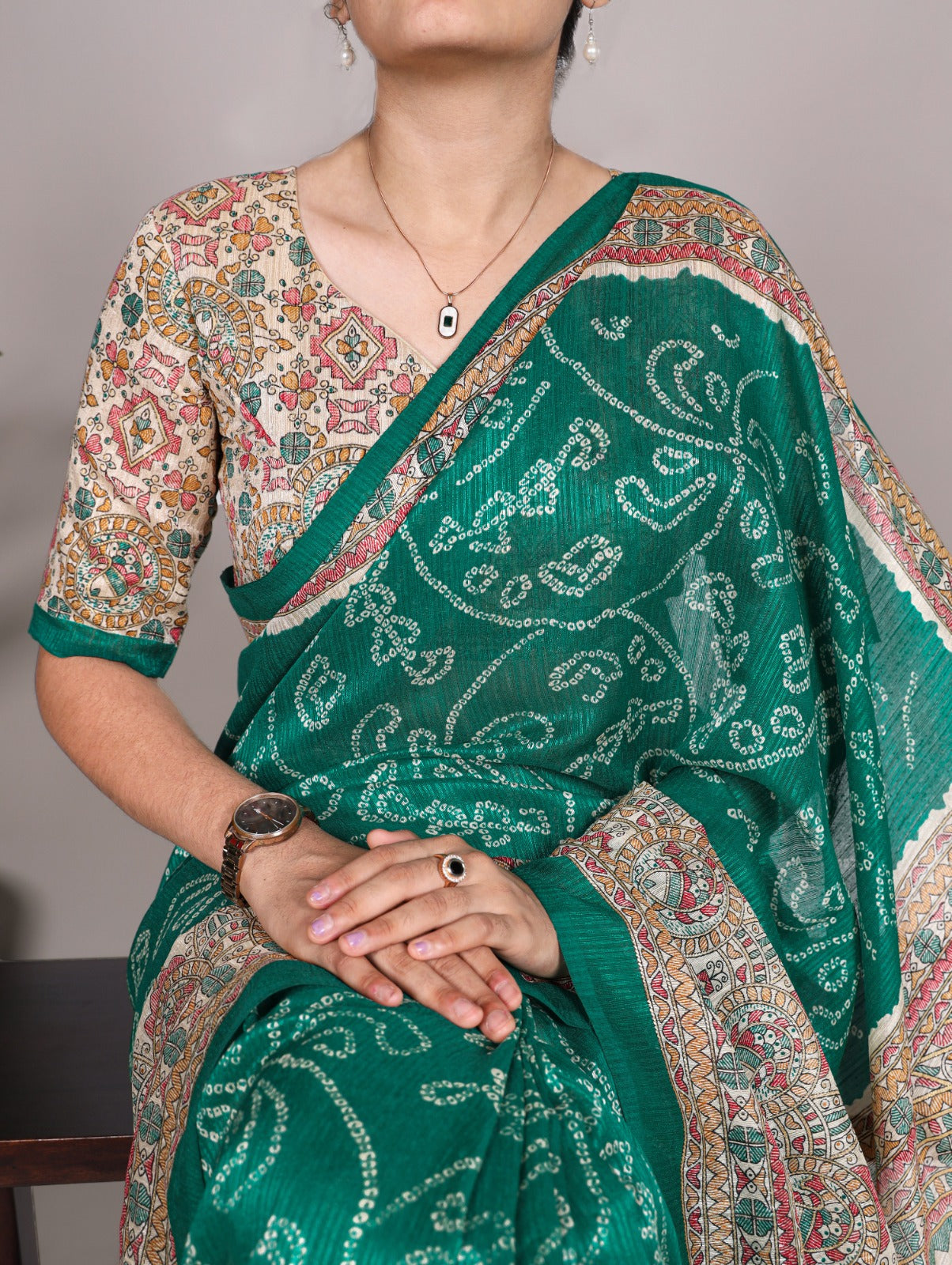 Fusion Of Madhubani and Bandhej Saree