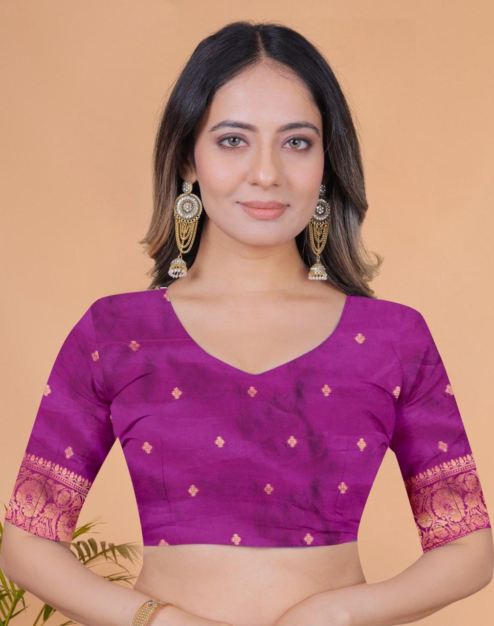 Graceful Banarasi Silk Saree in Grey-Green with Magenta Zari Border & Blouse Piece