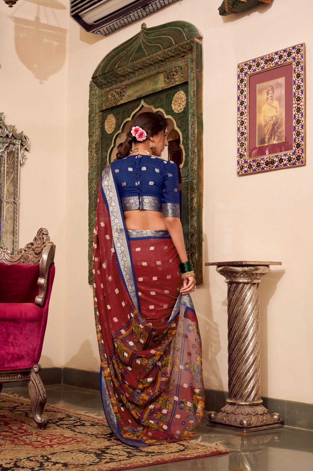 Poly Cotton Kalamkari Print With Zari Weaving Work Border Saree