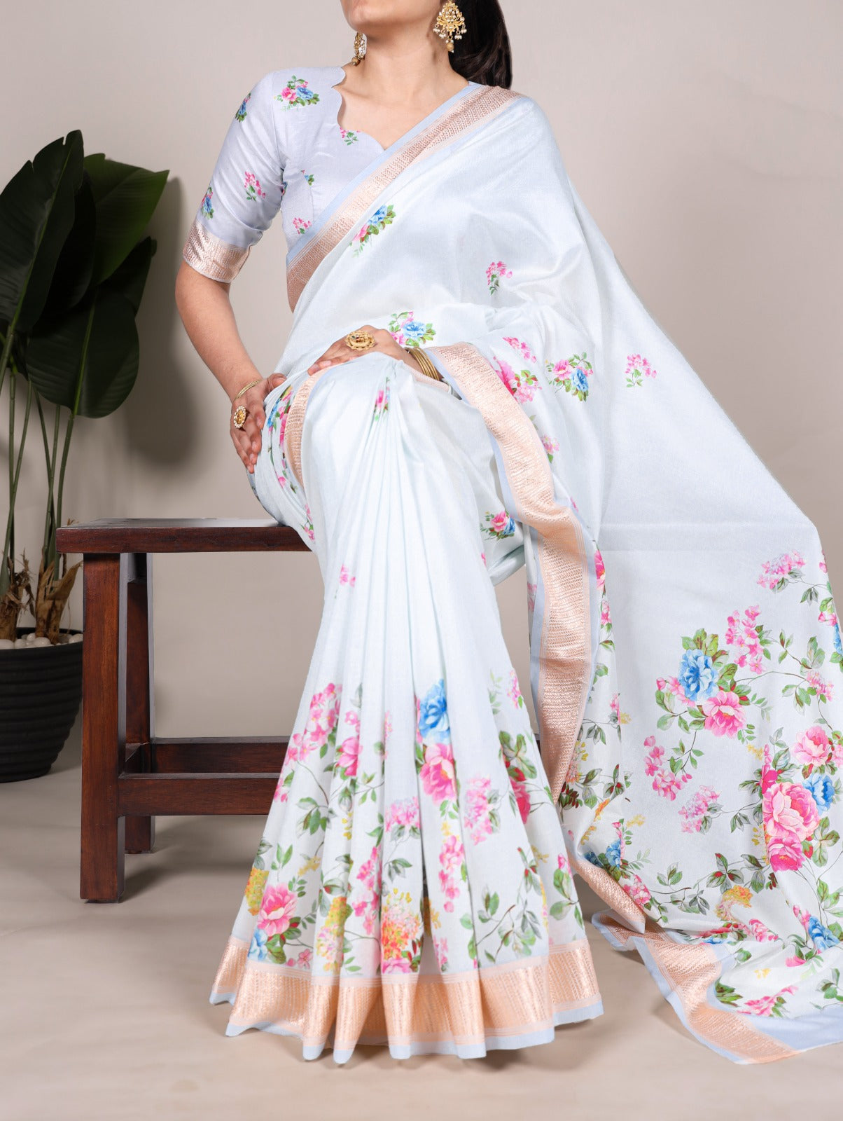 Tussar Silk With Viscose Border Printed Saree