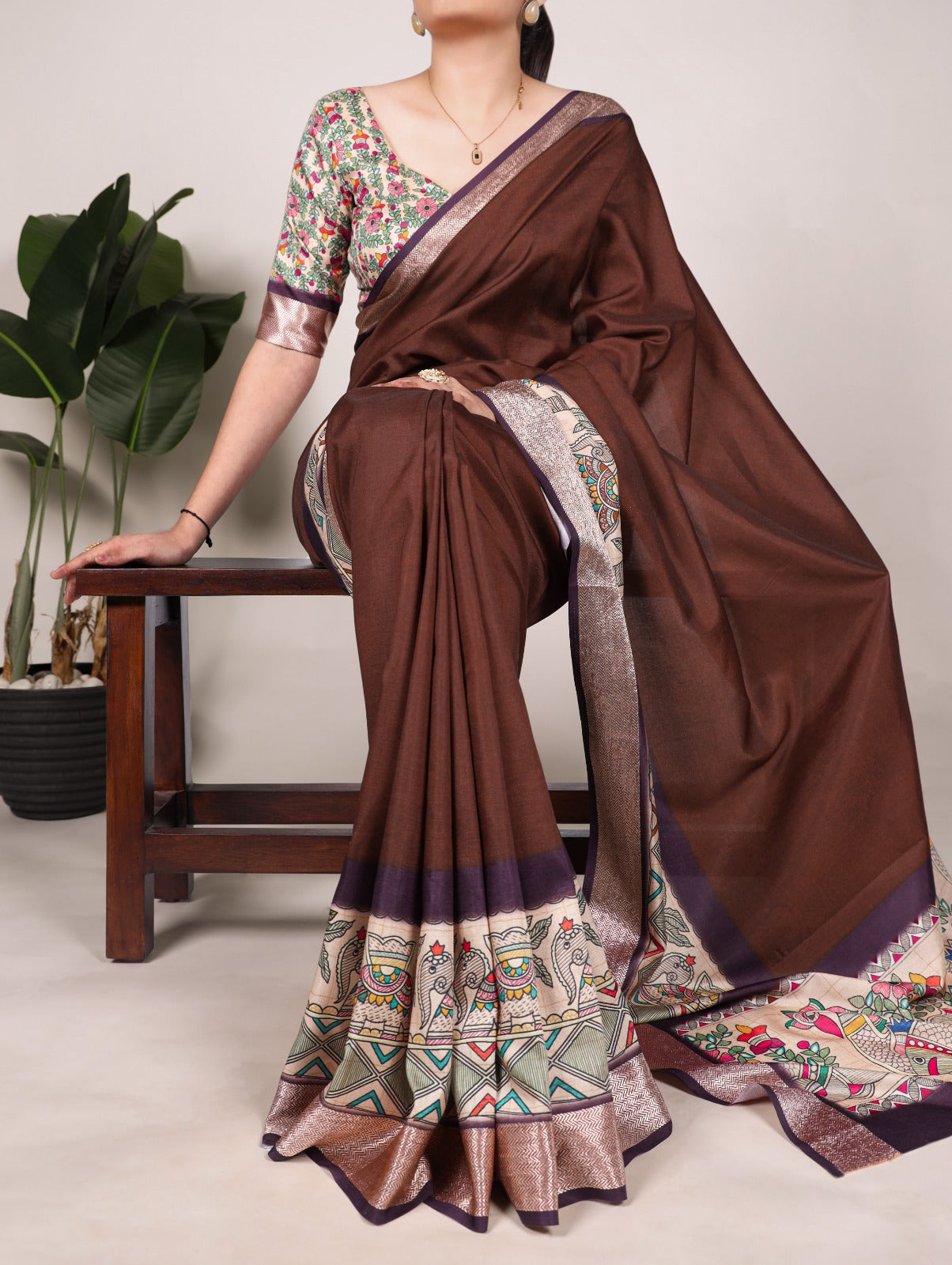 Tussar Silk With Viscose Border Printed Saree