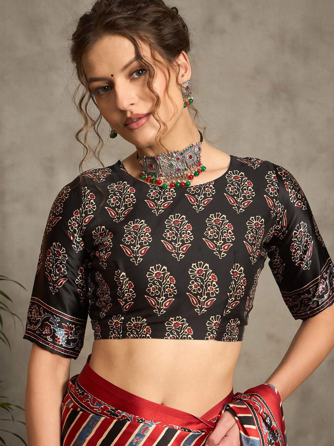 Multicolor Striped Gajji Silk Saree with Contrasting Ajrakh Pallu and Ethnic Border