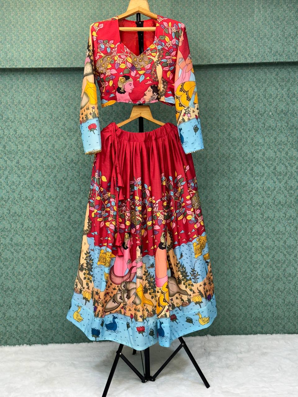 Elegant kalmakari lehenga , light shades to complement to create beautiful aura in all function