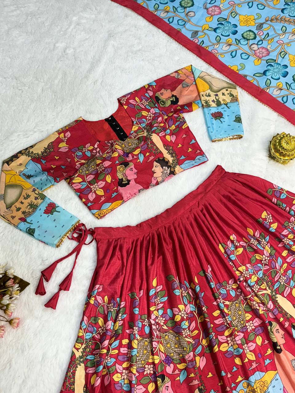 Elegant kalmakari lehenga , light shades to complement to create beautiful aura in all function